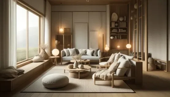 dnevni boravak u japandi stilu