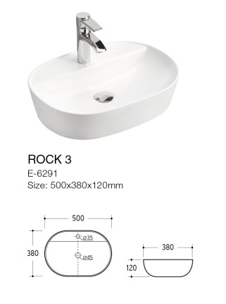 Premium Lavabo nadgradni ROCK 3 E-6291 (500x380mm)